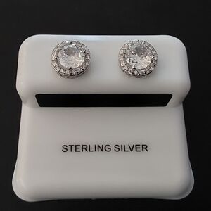 Sparkling Sterling Silver CZ Halo Stud Earrings